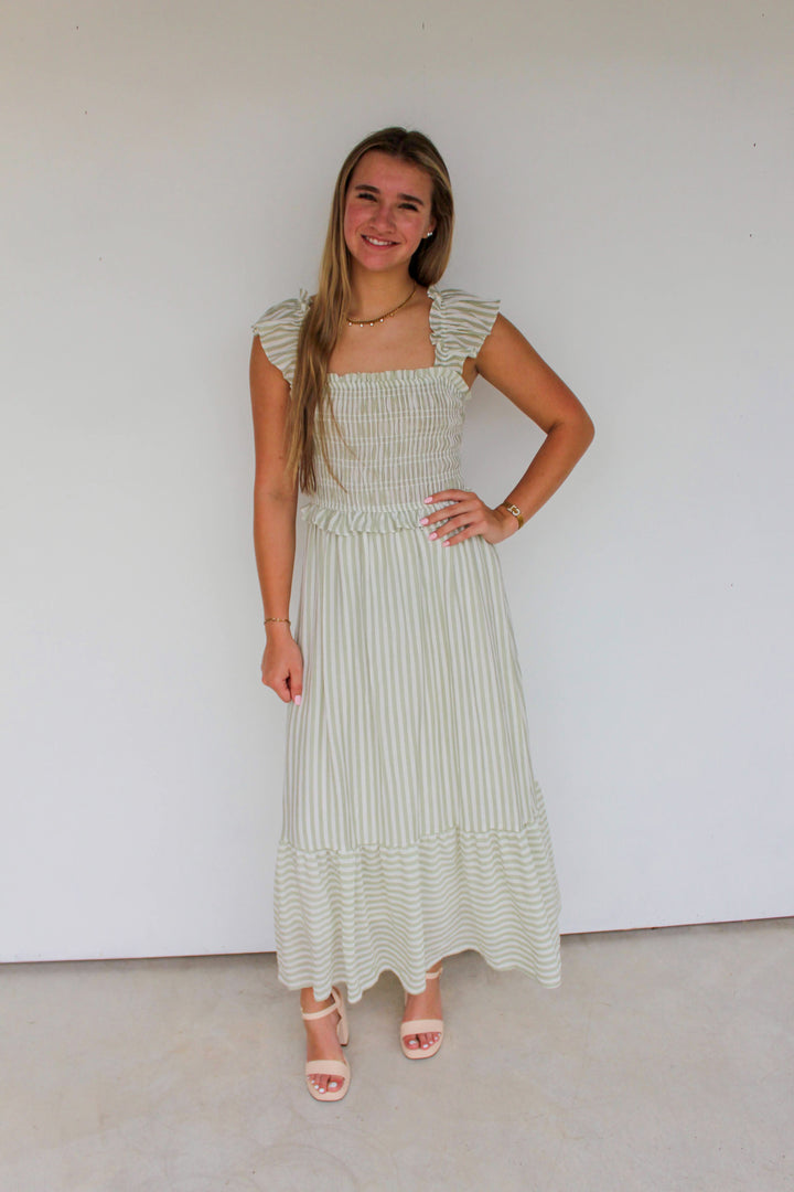 Striped Smocked Midi Dress