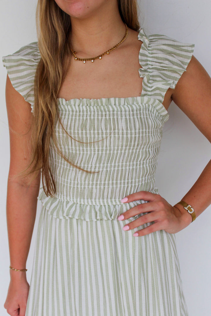 Striped Smocked Midi Dress