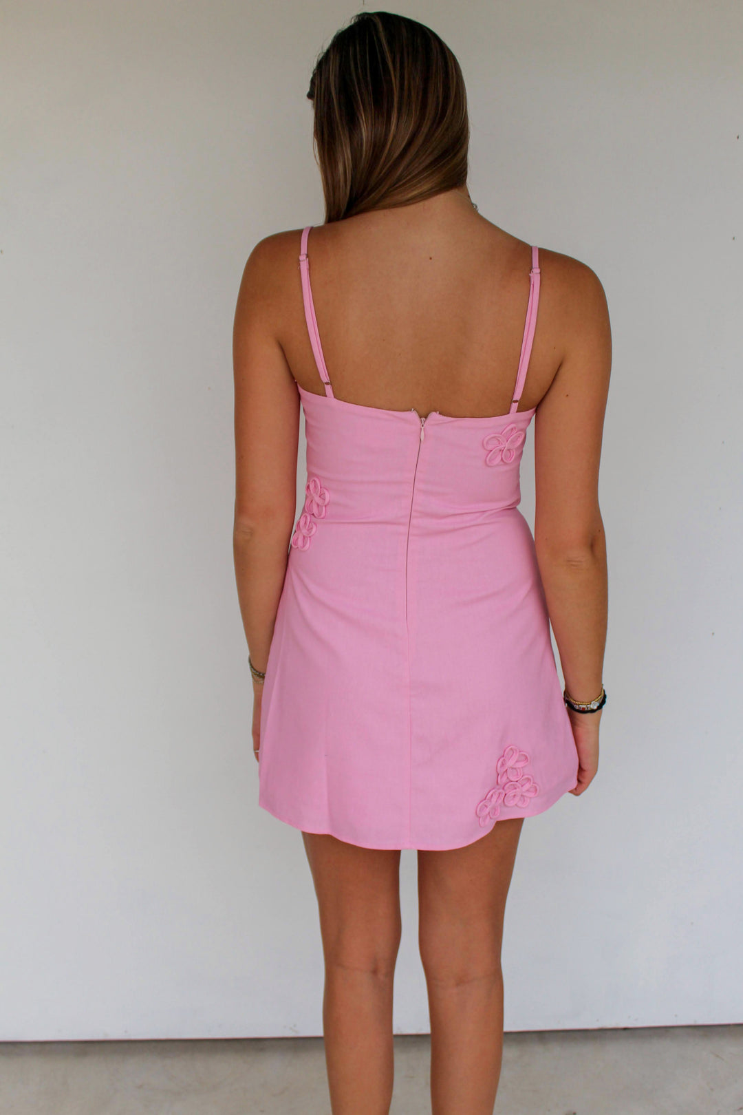 Pink Embroidered Mini Dress