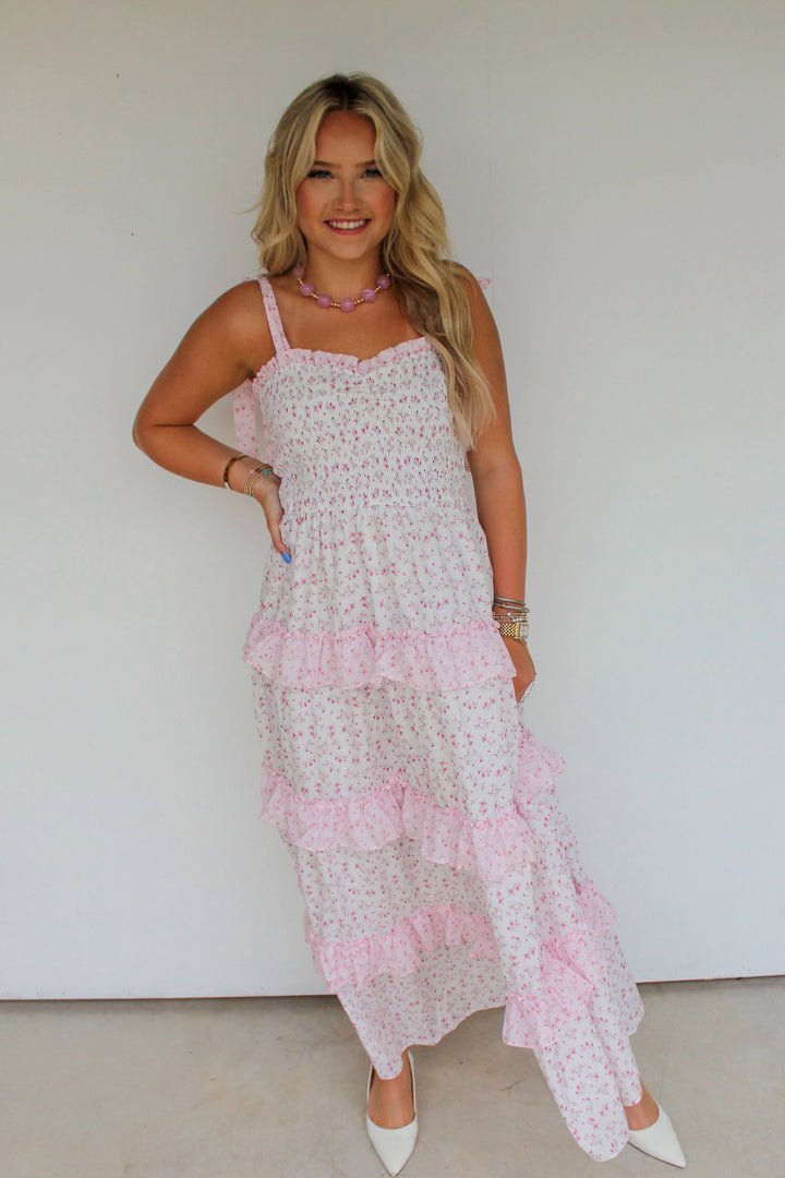 Pink Floral Tie Maxi Dress