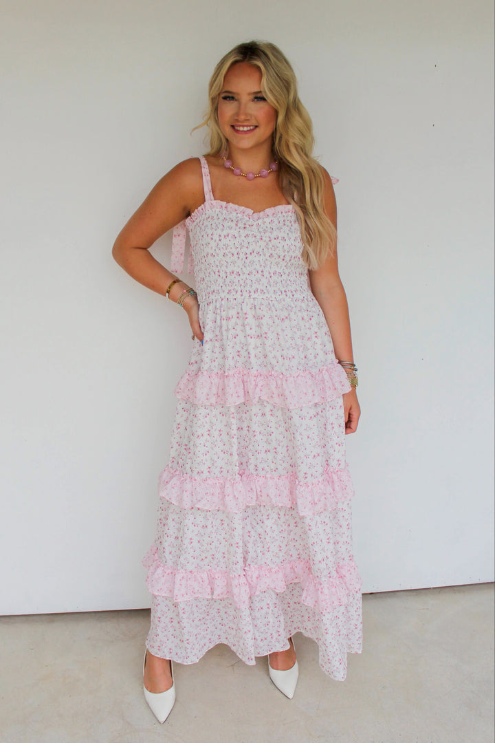 Pink Floral Tie Maxi Dress