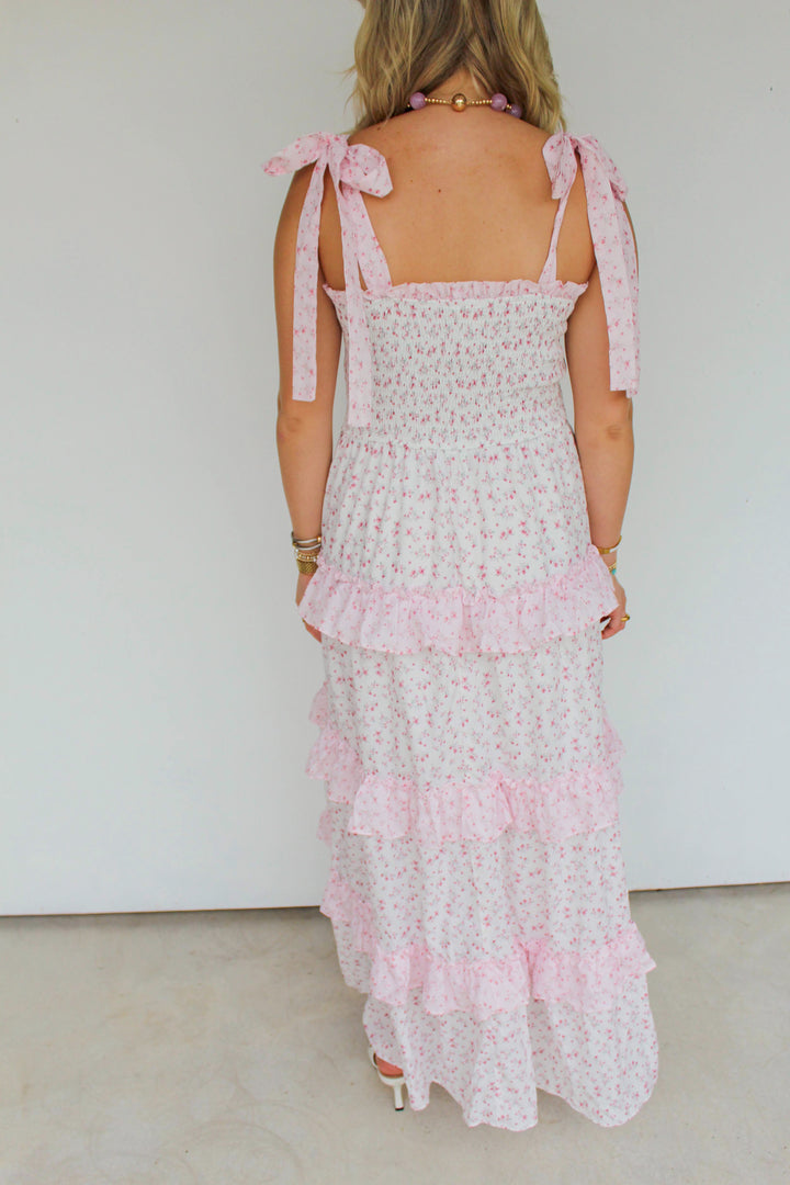 Pink Floral Tie Maxi Dress