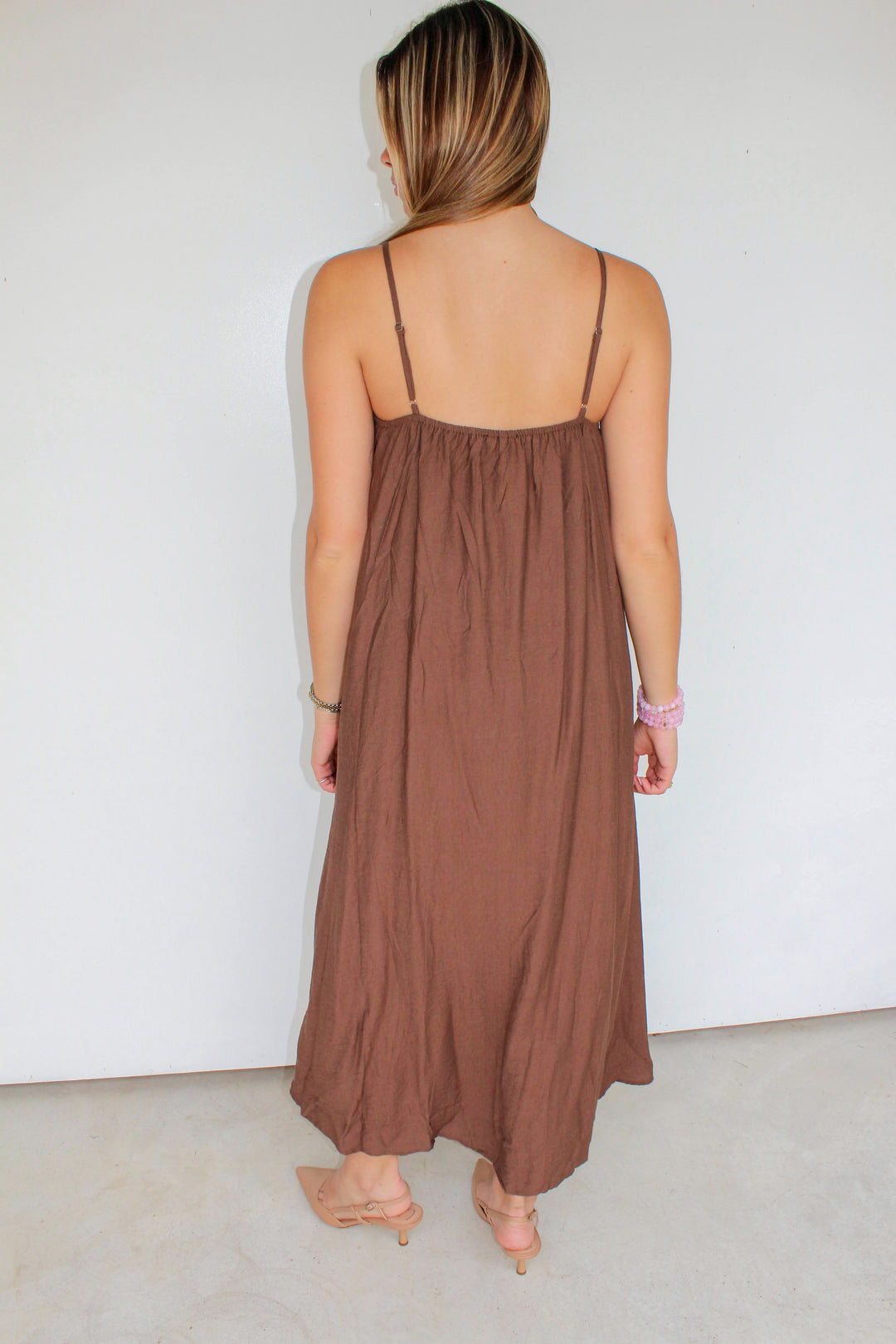 Pleated Maxi Dress in Brown