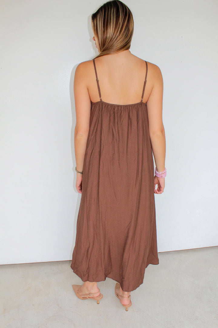 Pleated Maxi Dress in Brown