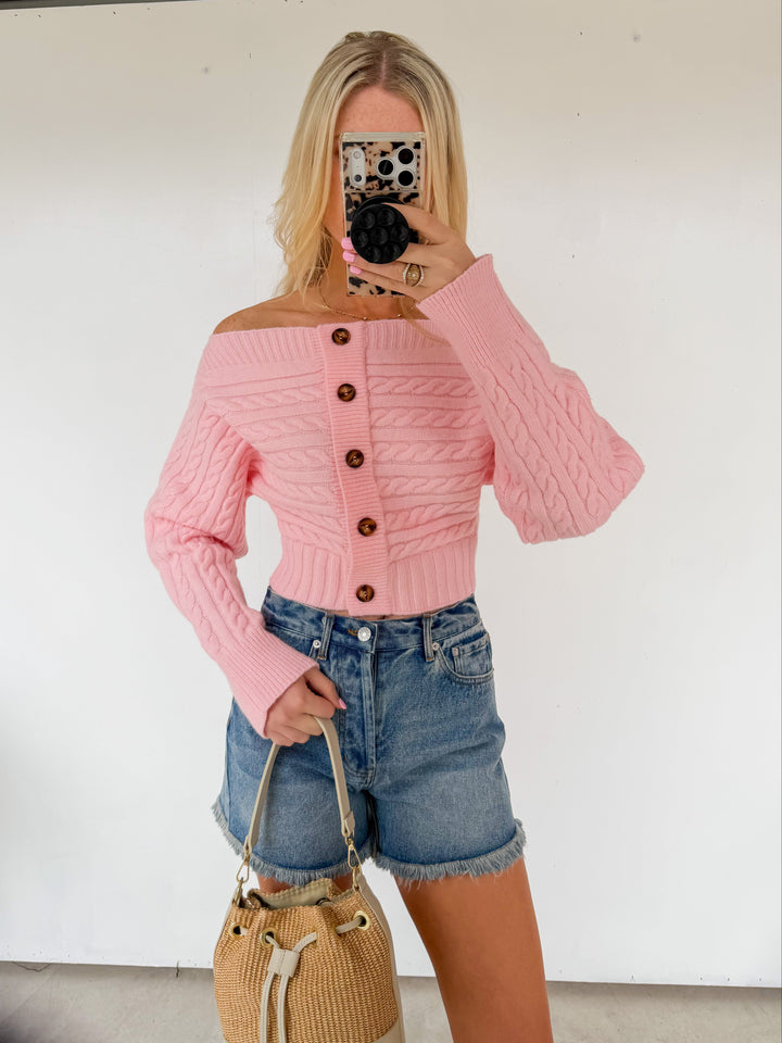 Pink Off-Shoulder Sweater