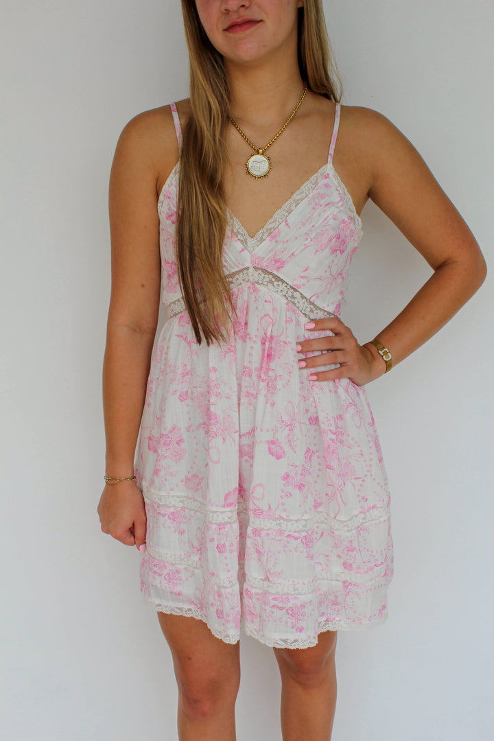 Pink Lace Trim Mini Dress