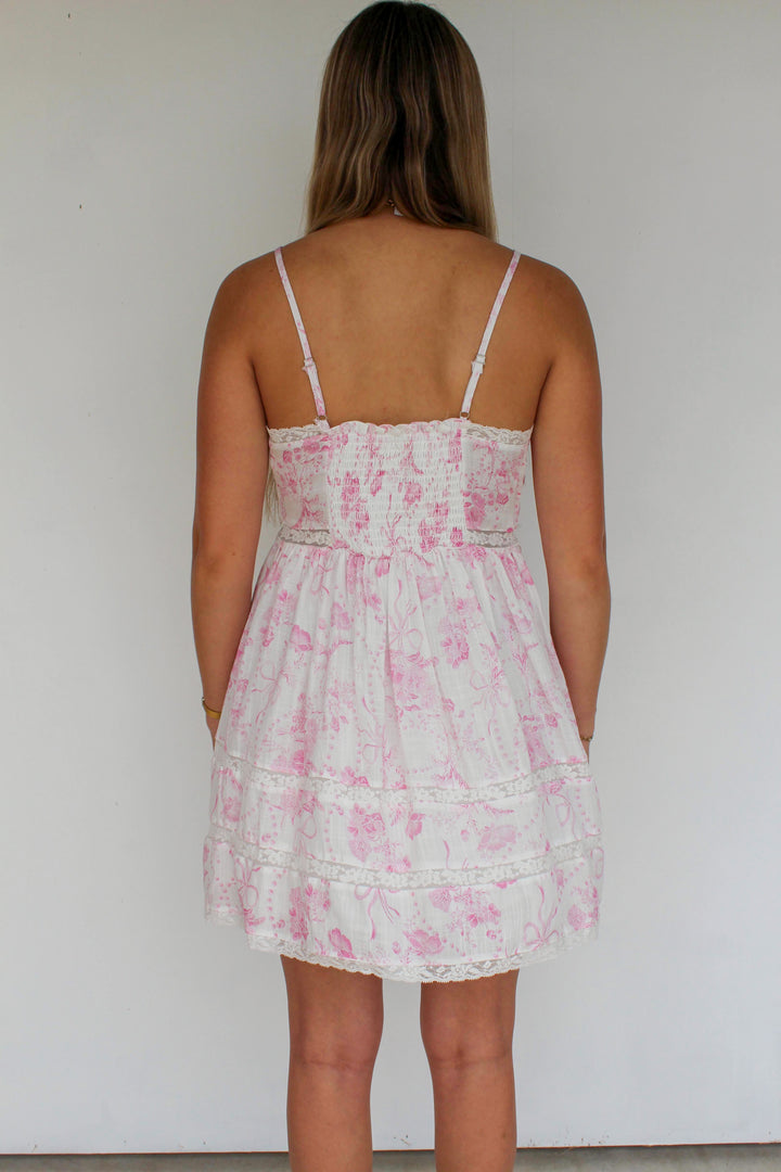 Pink Lace Trim Mini Dress