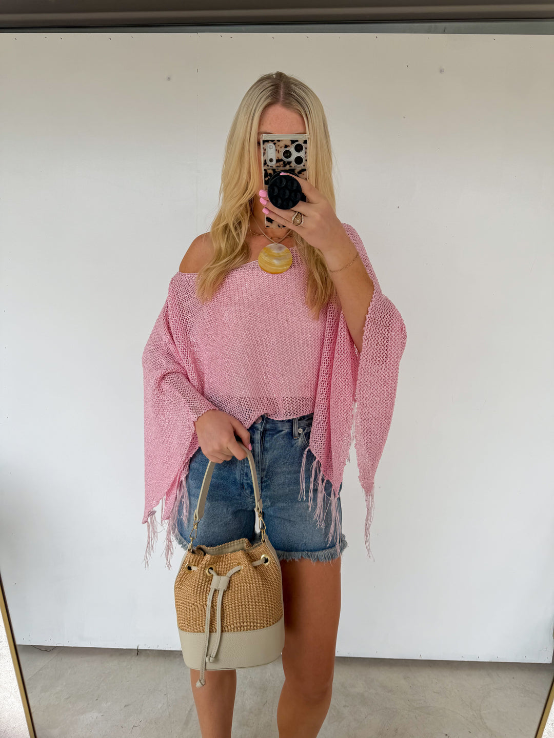 Pink Off-Shoulder Poncho