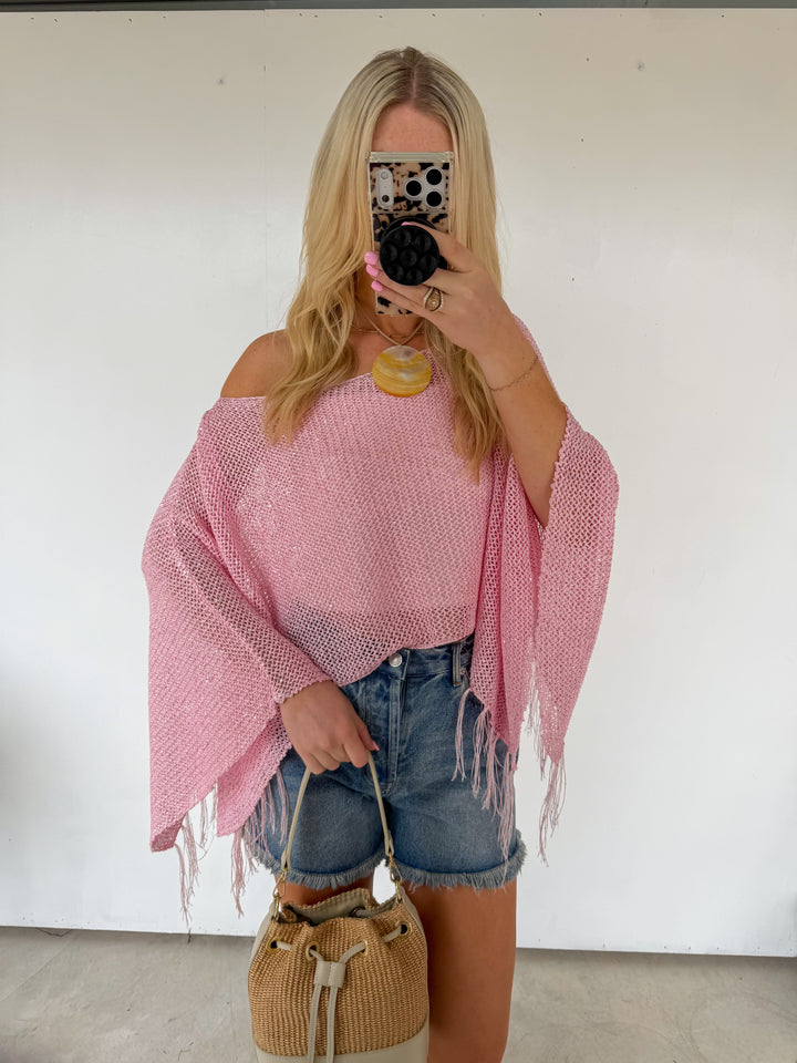 Pink Off-Shoulder Poncho