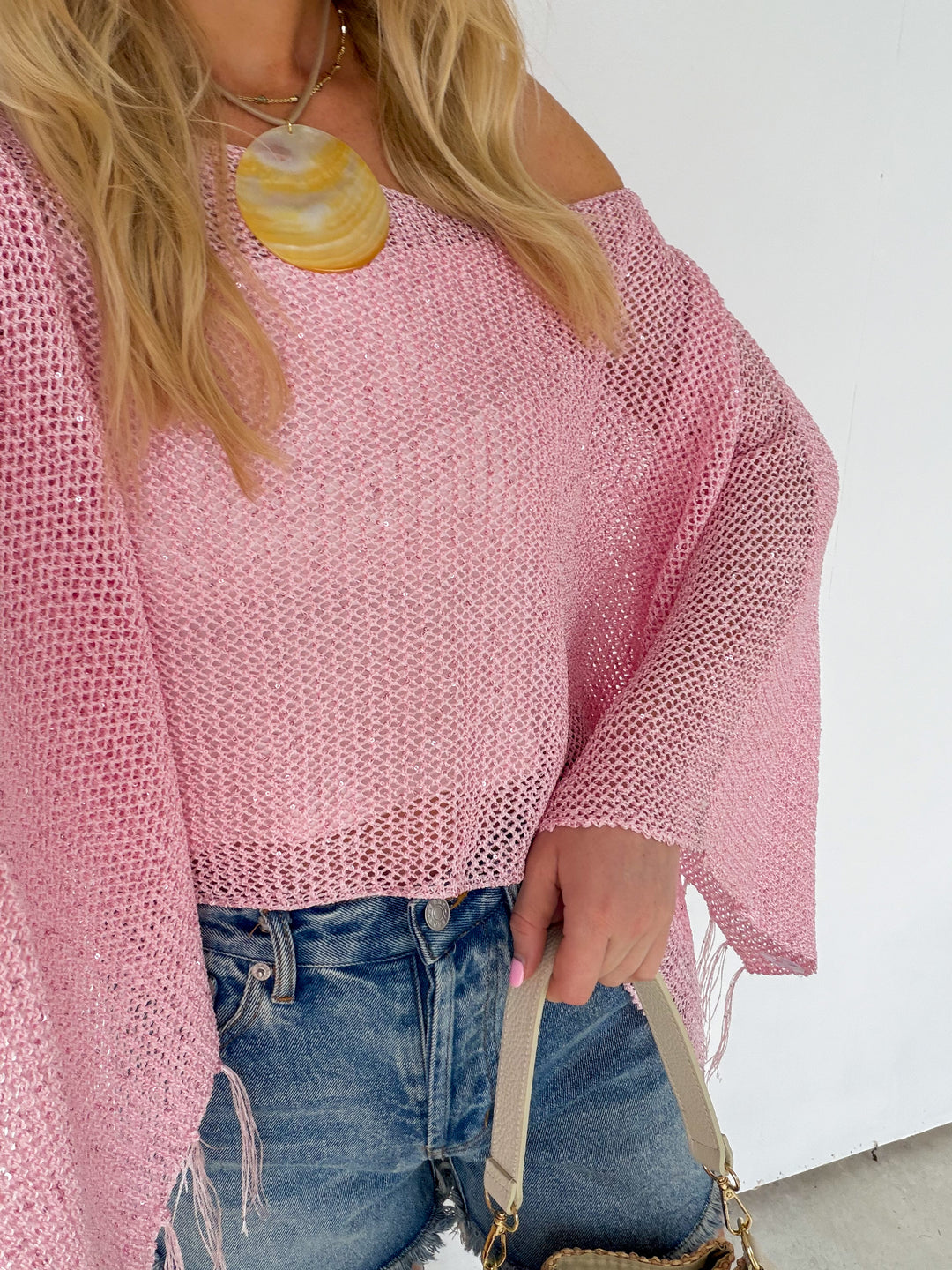 Pink Off-Shoulder Poncho