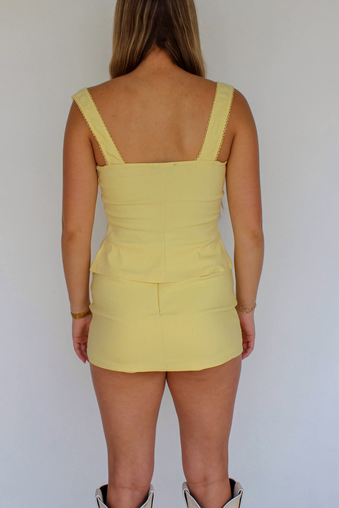 Yellow Button Down Top &amp; Skirt Set