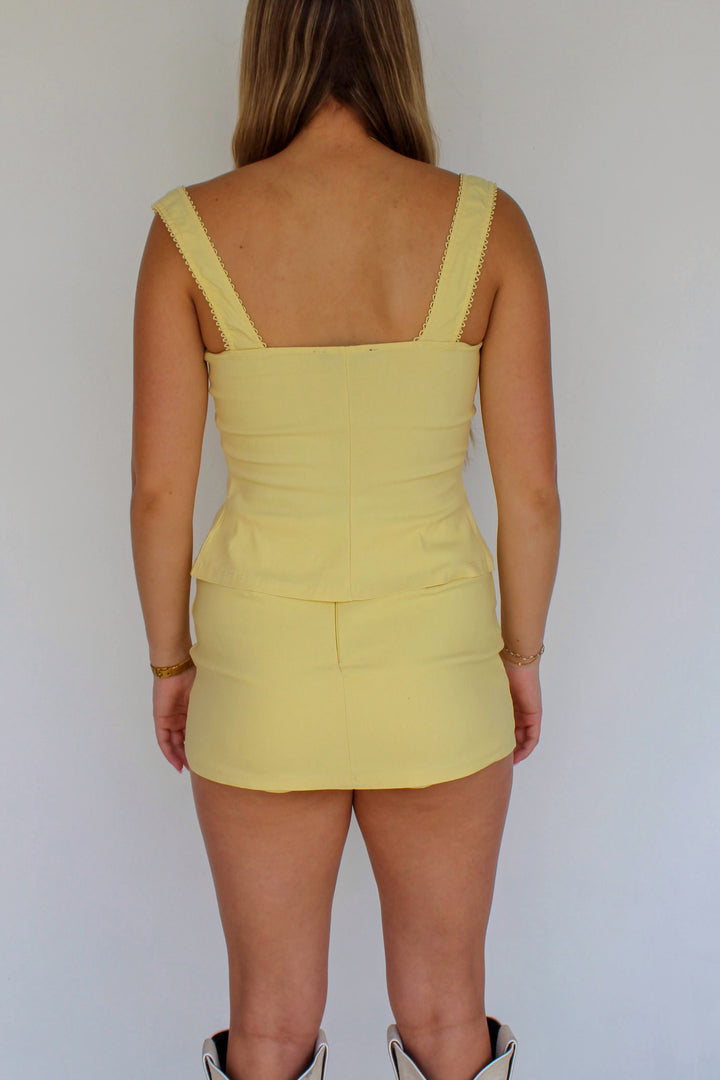 Yellow Button Down Top &amp; Skirt Set