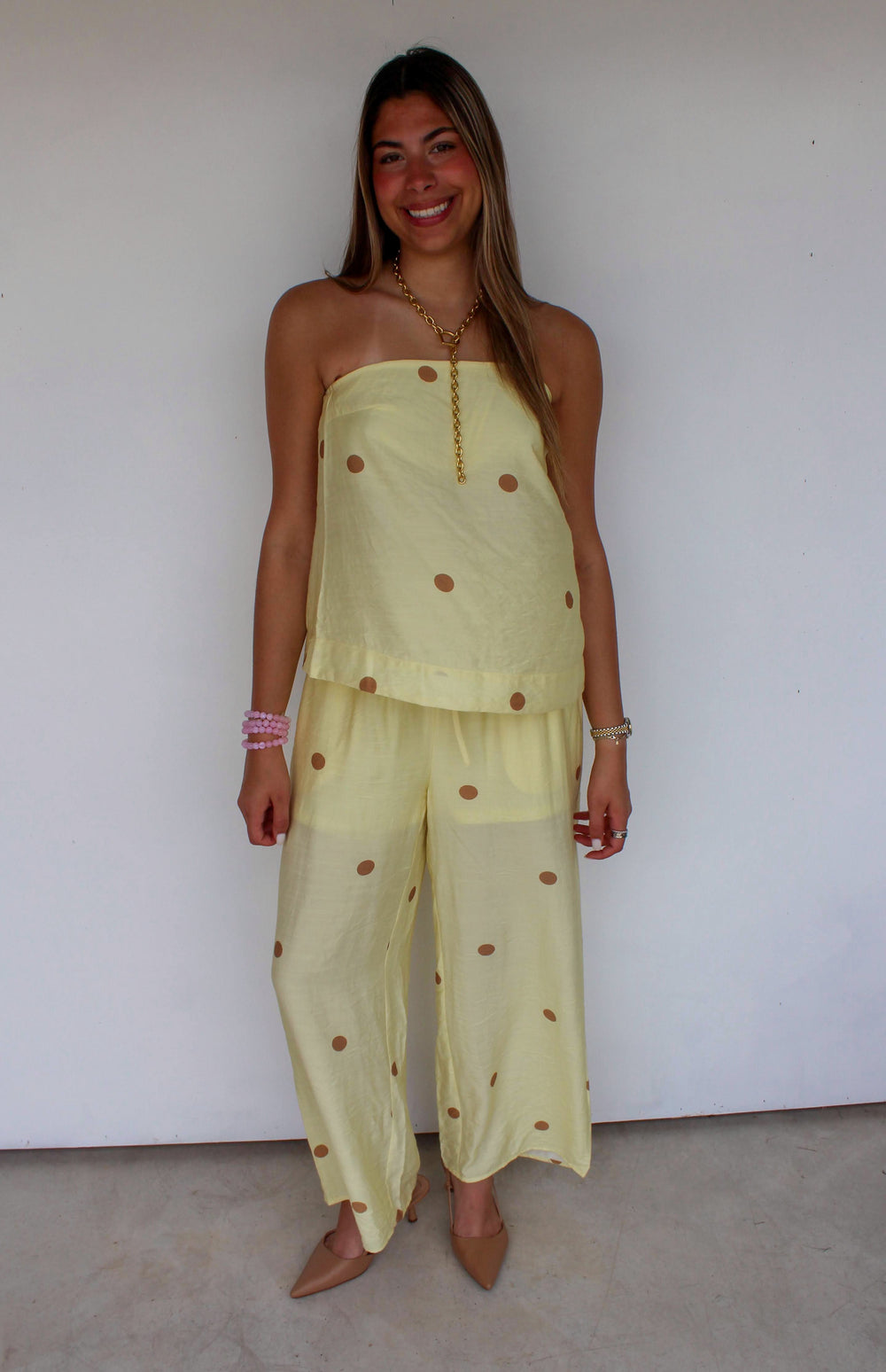 polka dot set in yellow