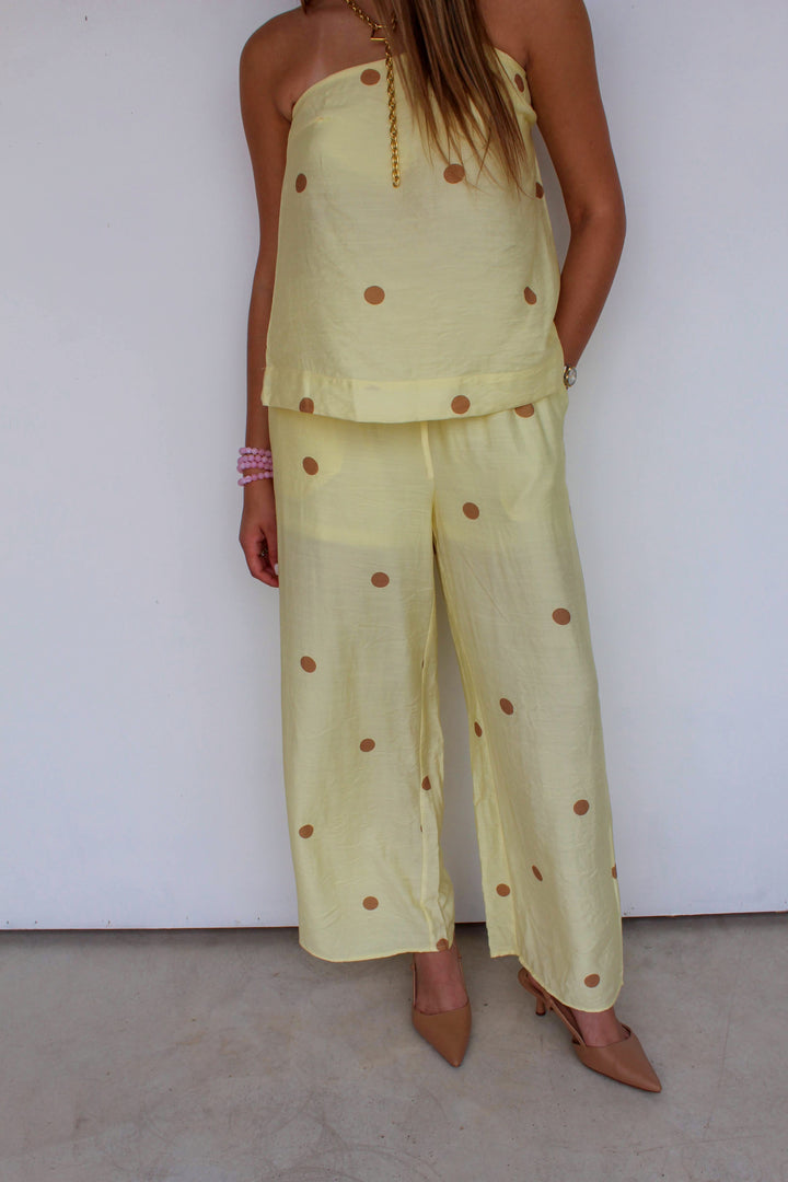 yellow polka dot pant set