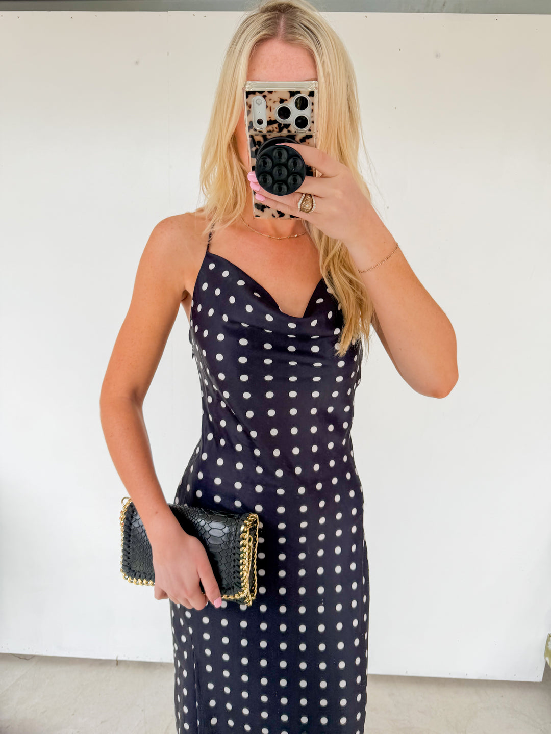 Polka Dot Cowl Neck Midi Dress