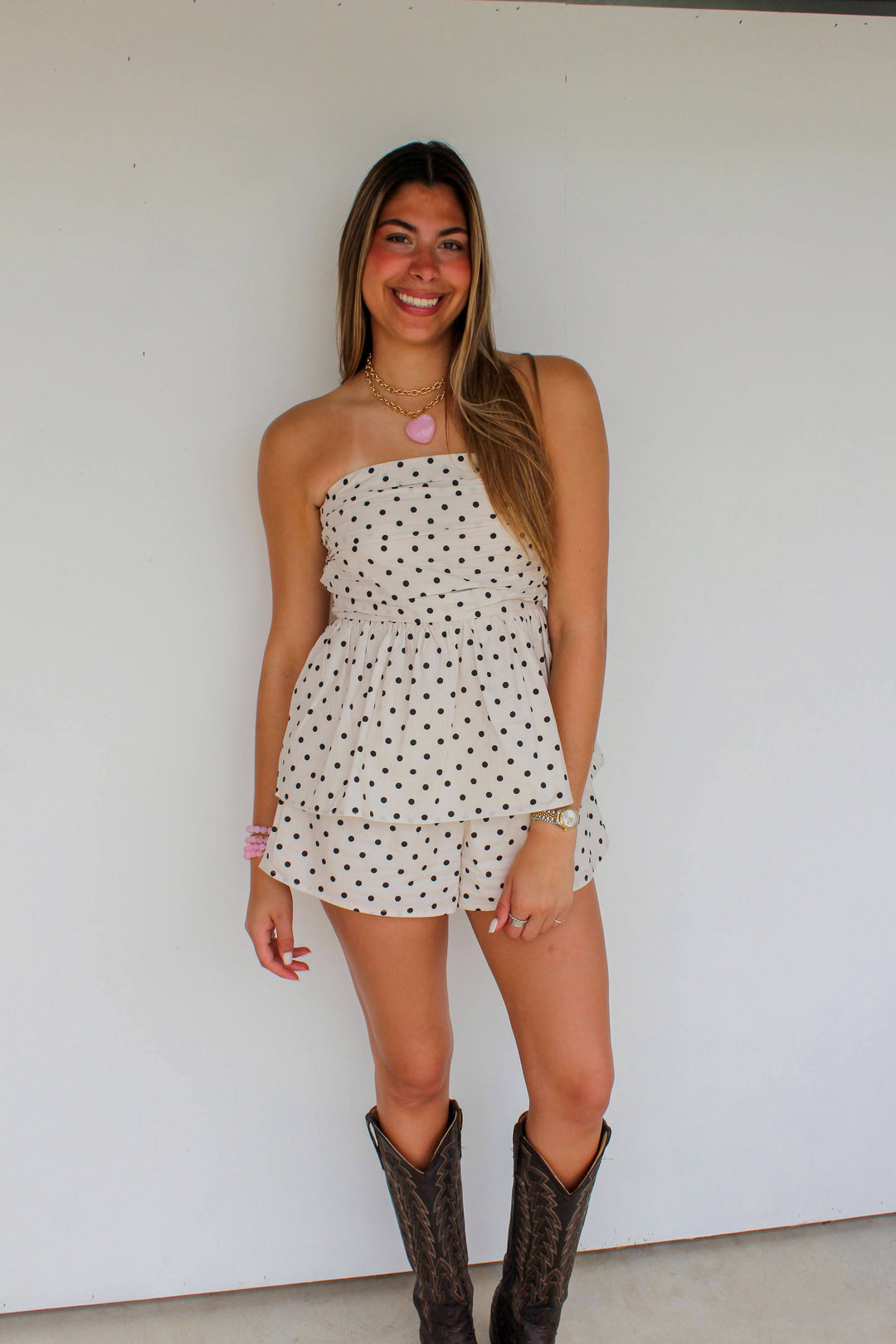 Polka Dot Short Set in Ivory