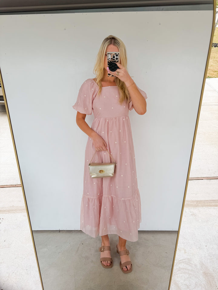Polka Dot Maxi Dress in Pale Pink