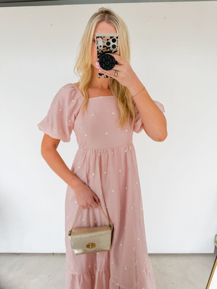 Polka Dot Maxi Dress in Pale Pink