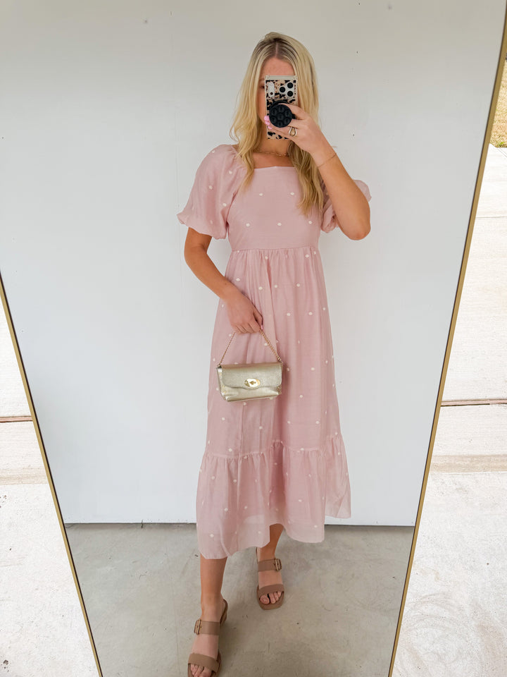 Polka Dot Maxi Dress in Pale Pink