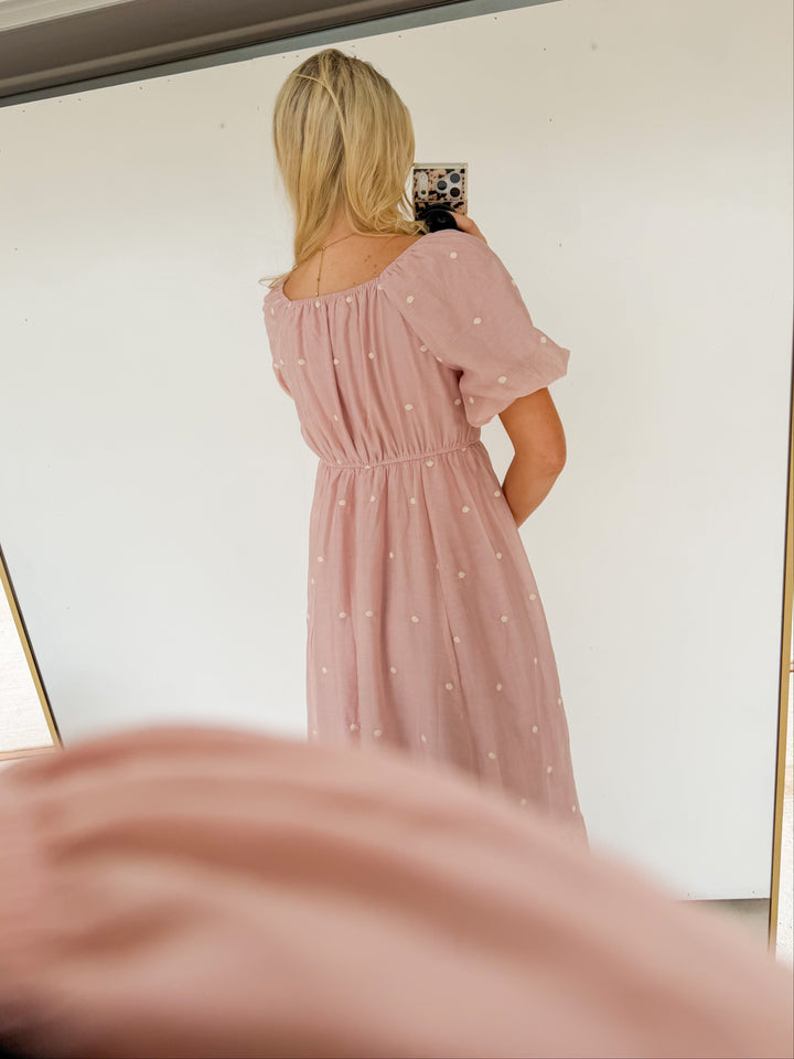 Polka Dot Maxi Dress in Pale Pink