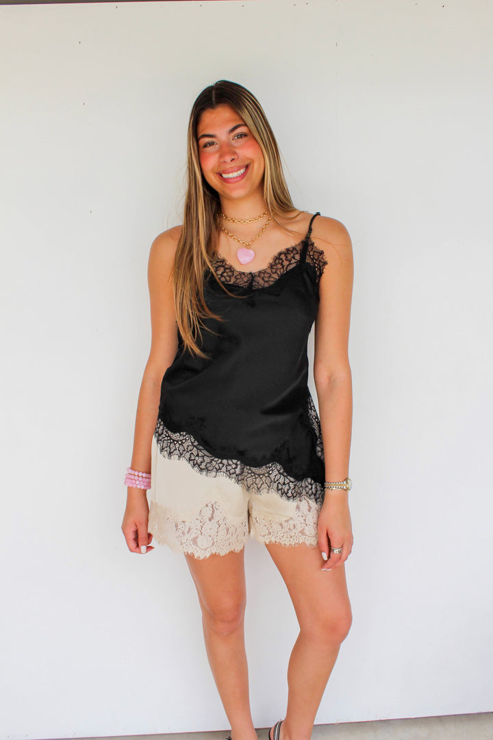 Satin Lace Shorts in Champagne