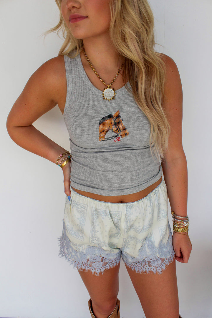 Light Blue Paisley Satin Shorts