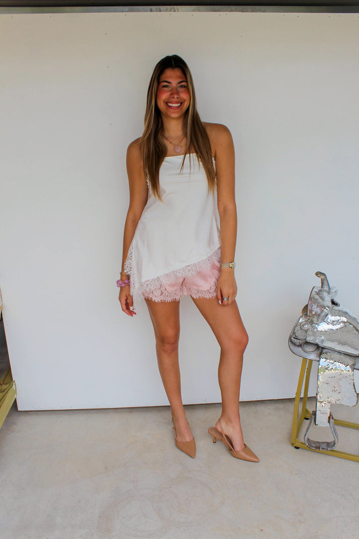 Satin Lace Shorts in Pink