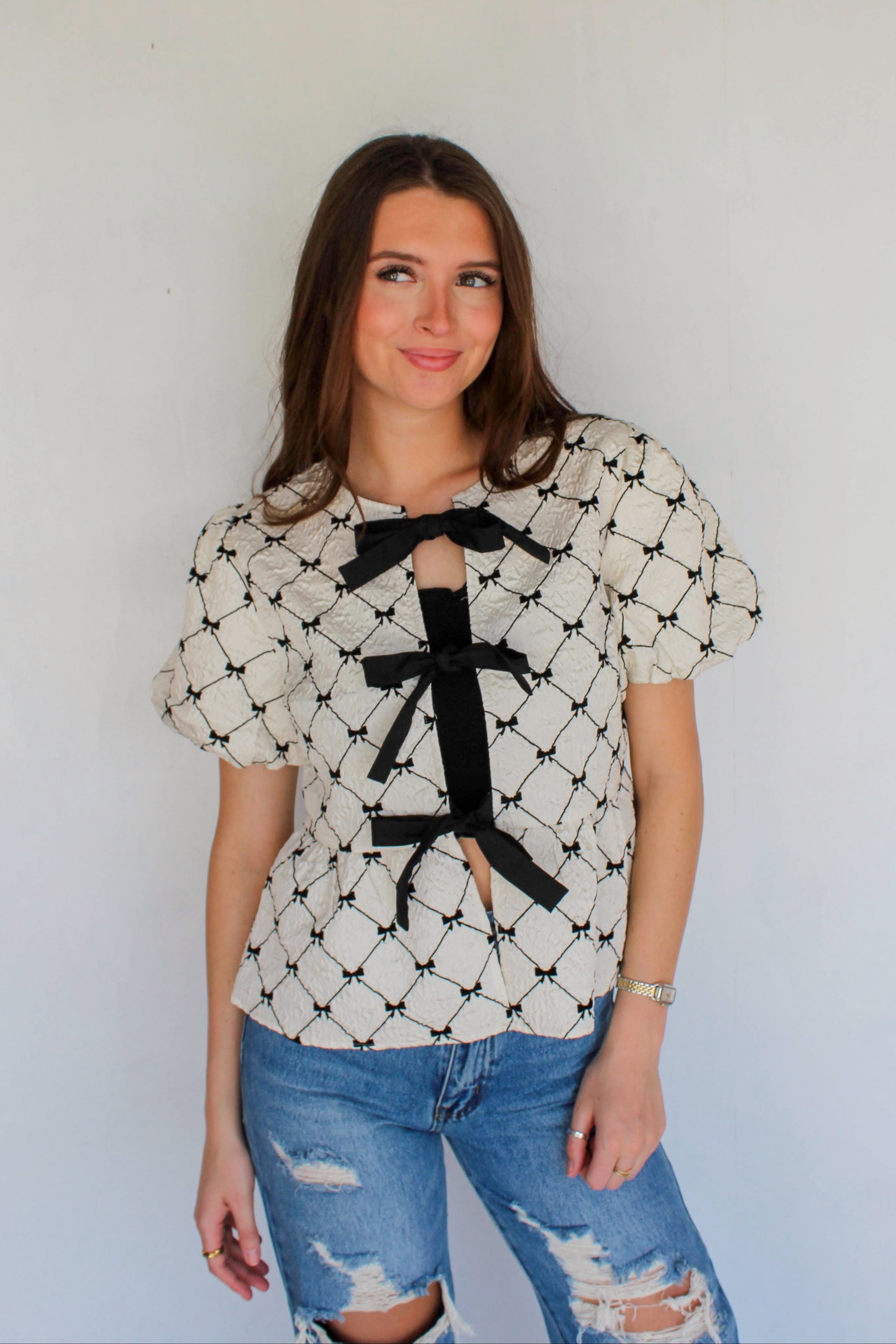 black bow peplum top