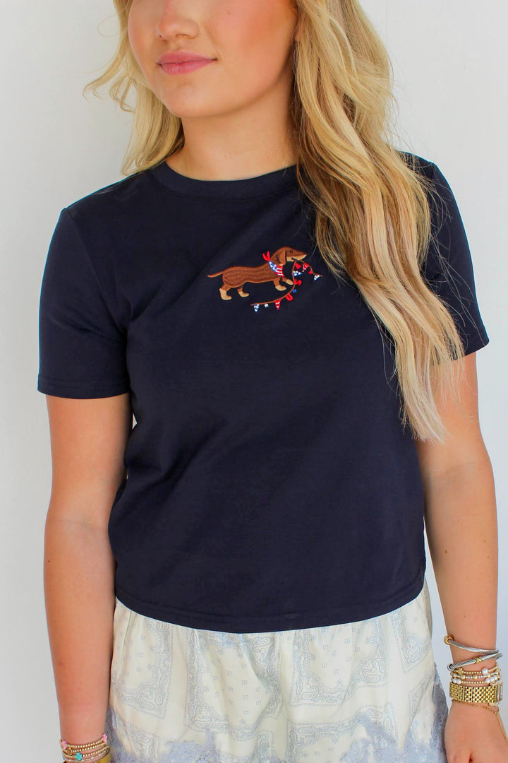 USA Dachshund Tee in Navy