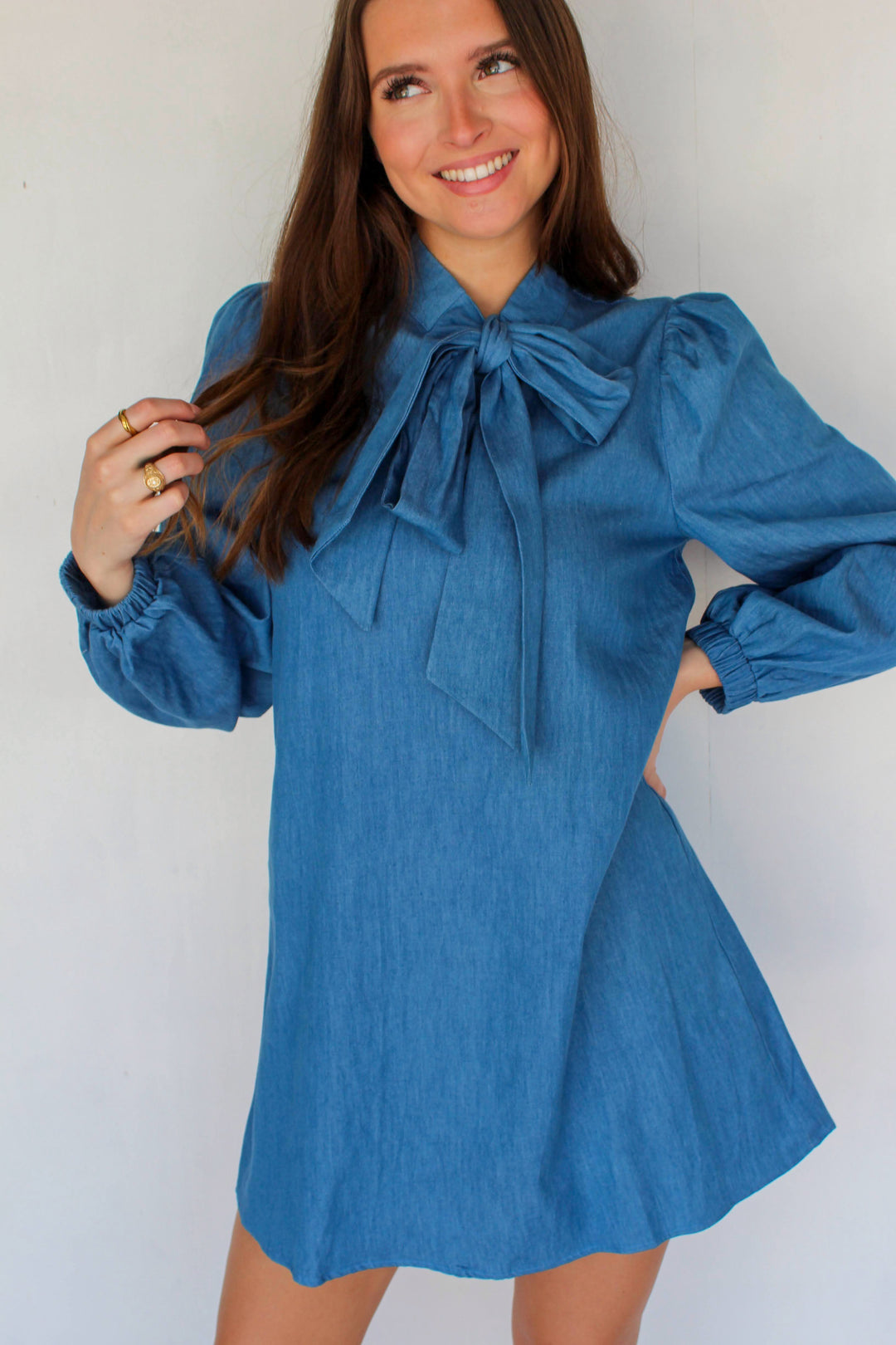 denim bow tie dress