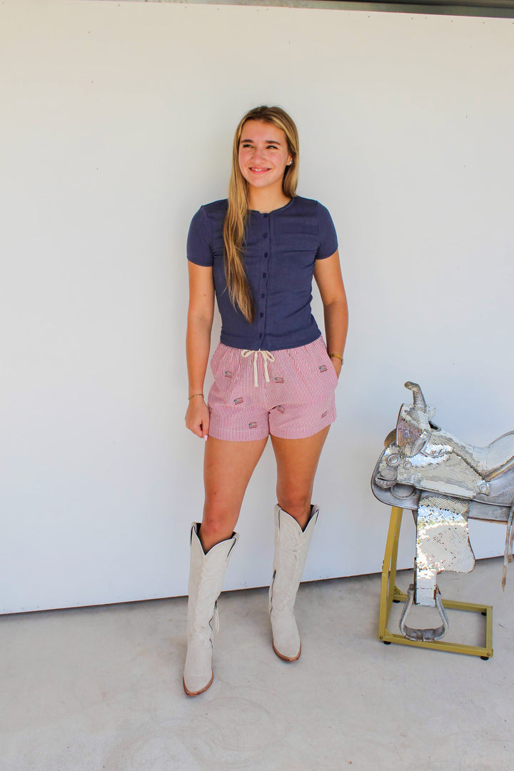 Fitted Button Down Tee in Navy