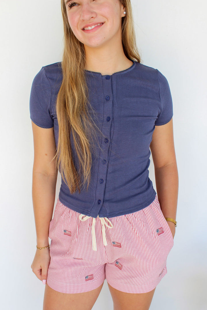 Fitted Button Down Tee in Navy