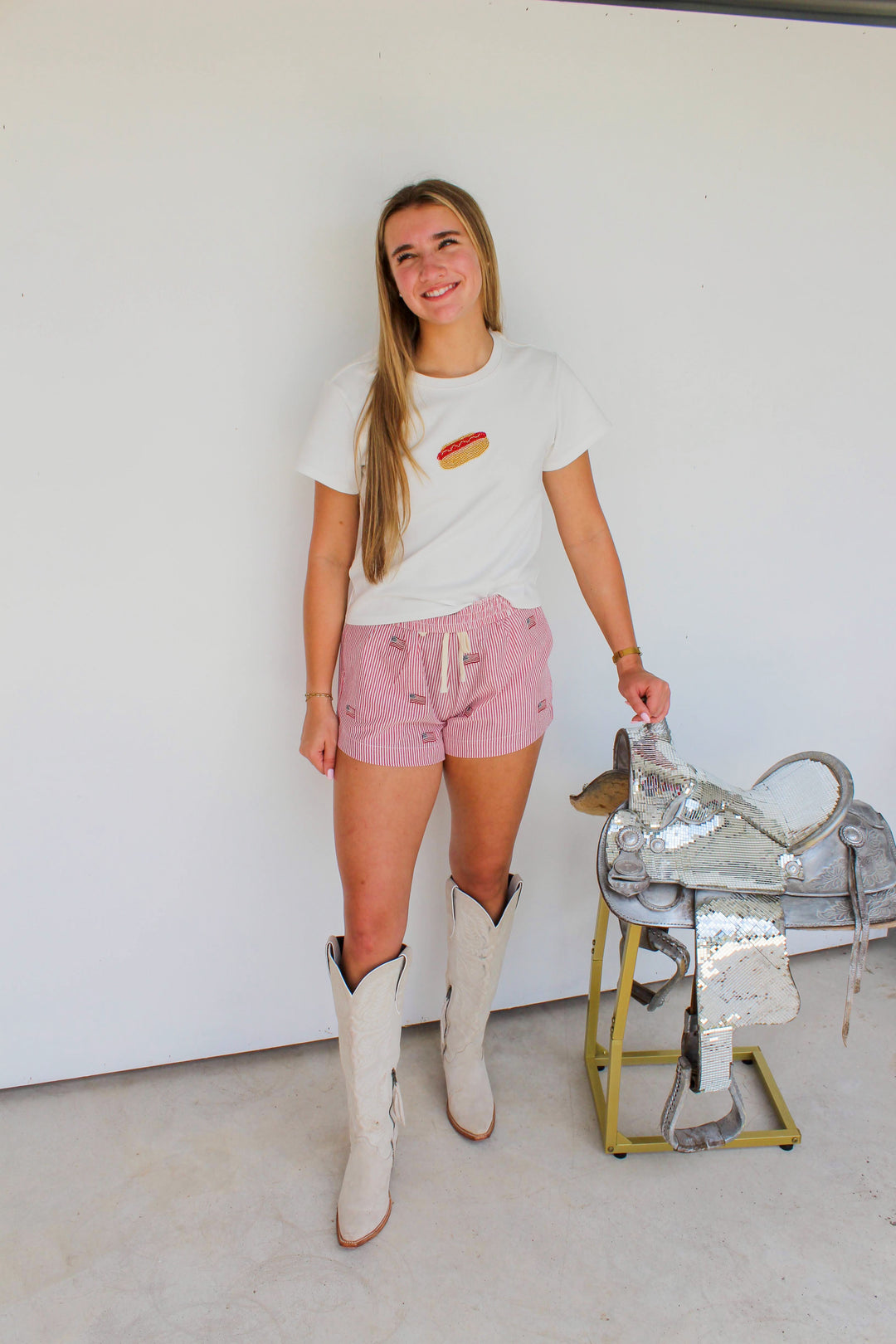 Hot Dog Beaded Tee