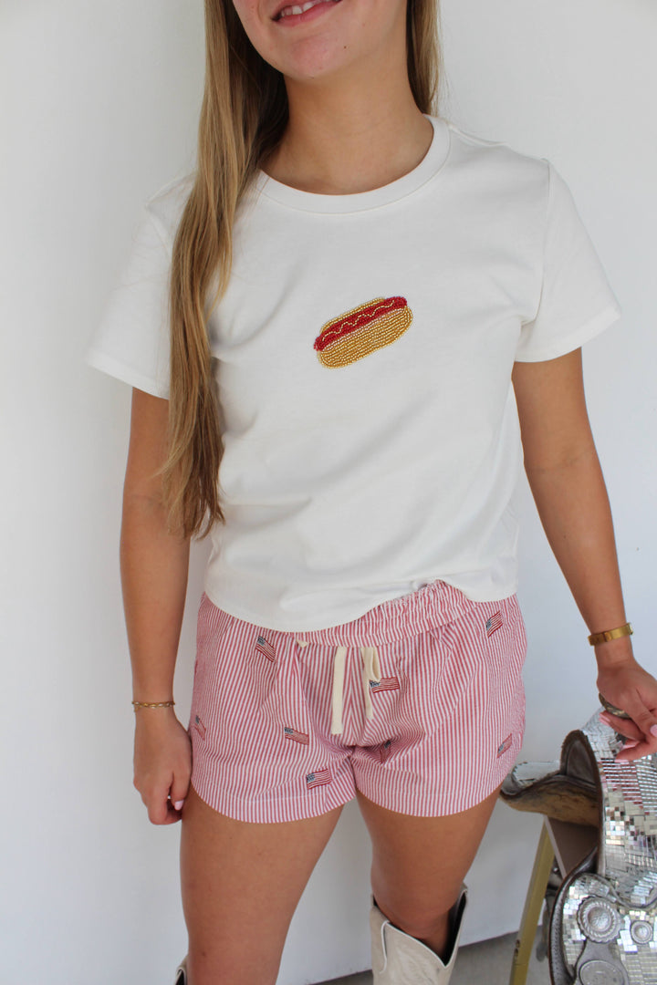 Hot Dog Beaded Tee