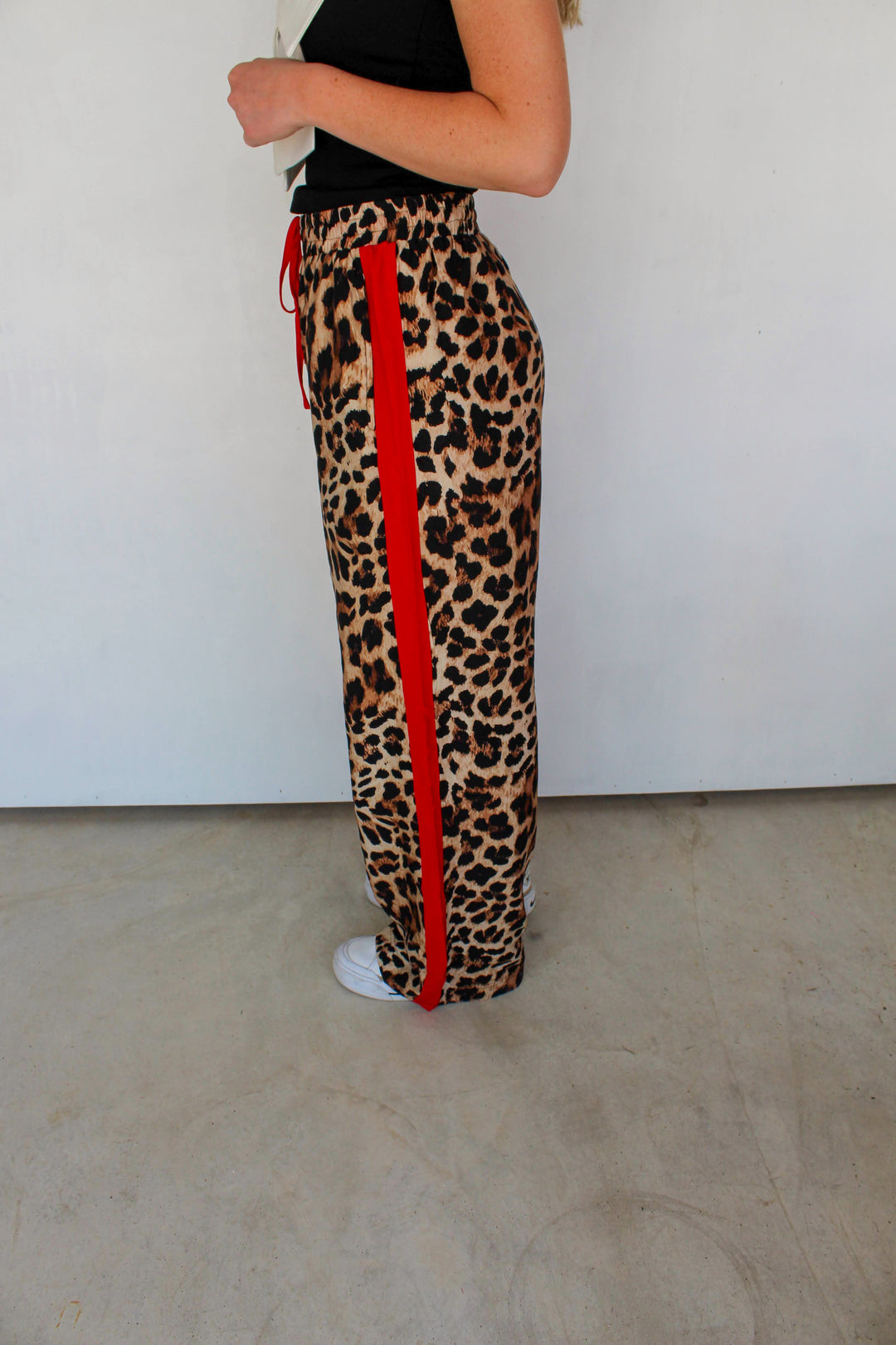 Leopard Track Pants in Red