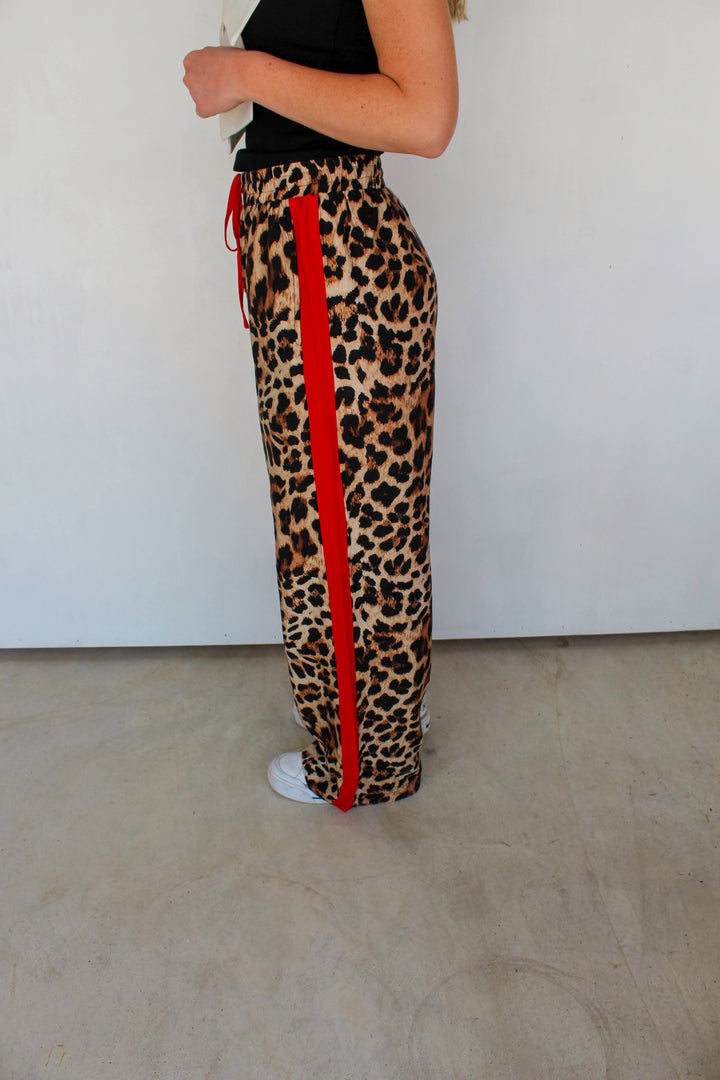 Leopard Track Pants in Red