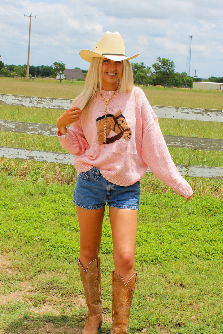 Pink Knit Horse Sweater