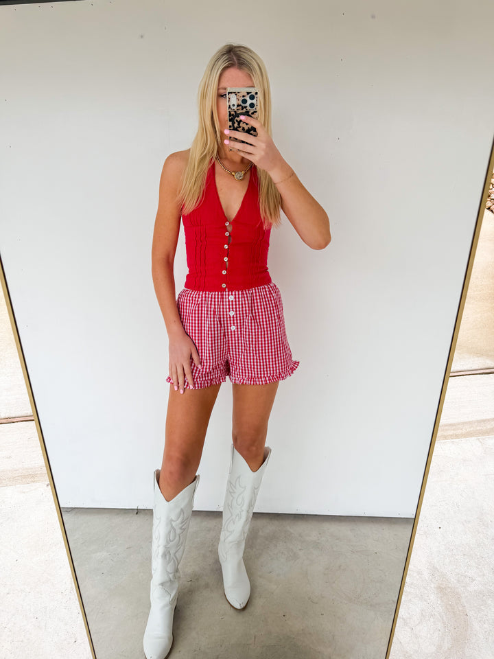 Button Down Halter Top in Red
