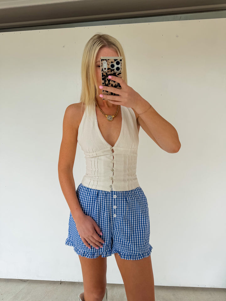 Button Down Halter Top in White