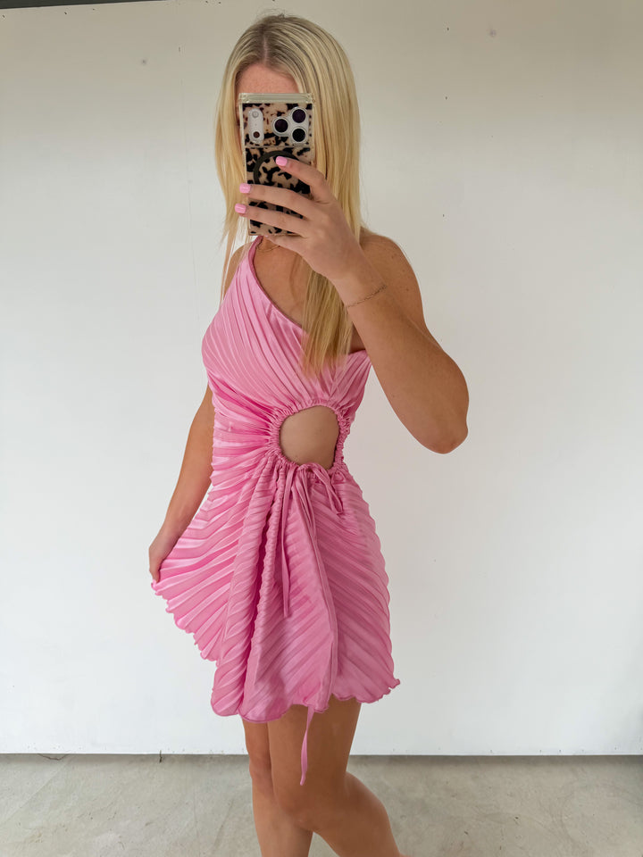 Pink Pleated Open Waist Dress