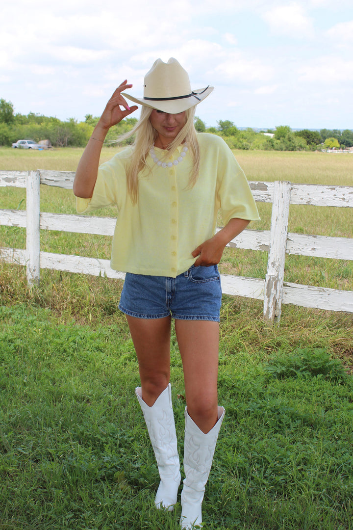 Half Sleeve Cardigan in Butter Yellow