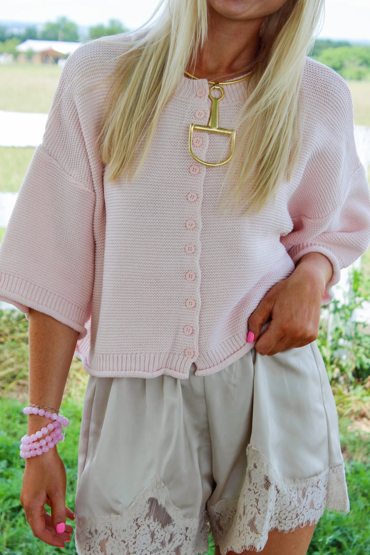 Pink Button Down Cardigan