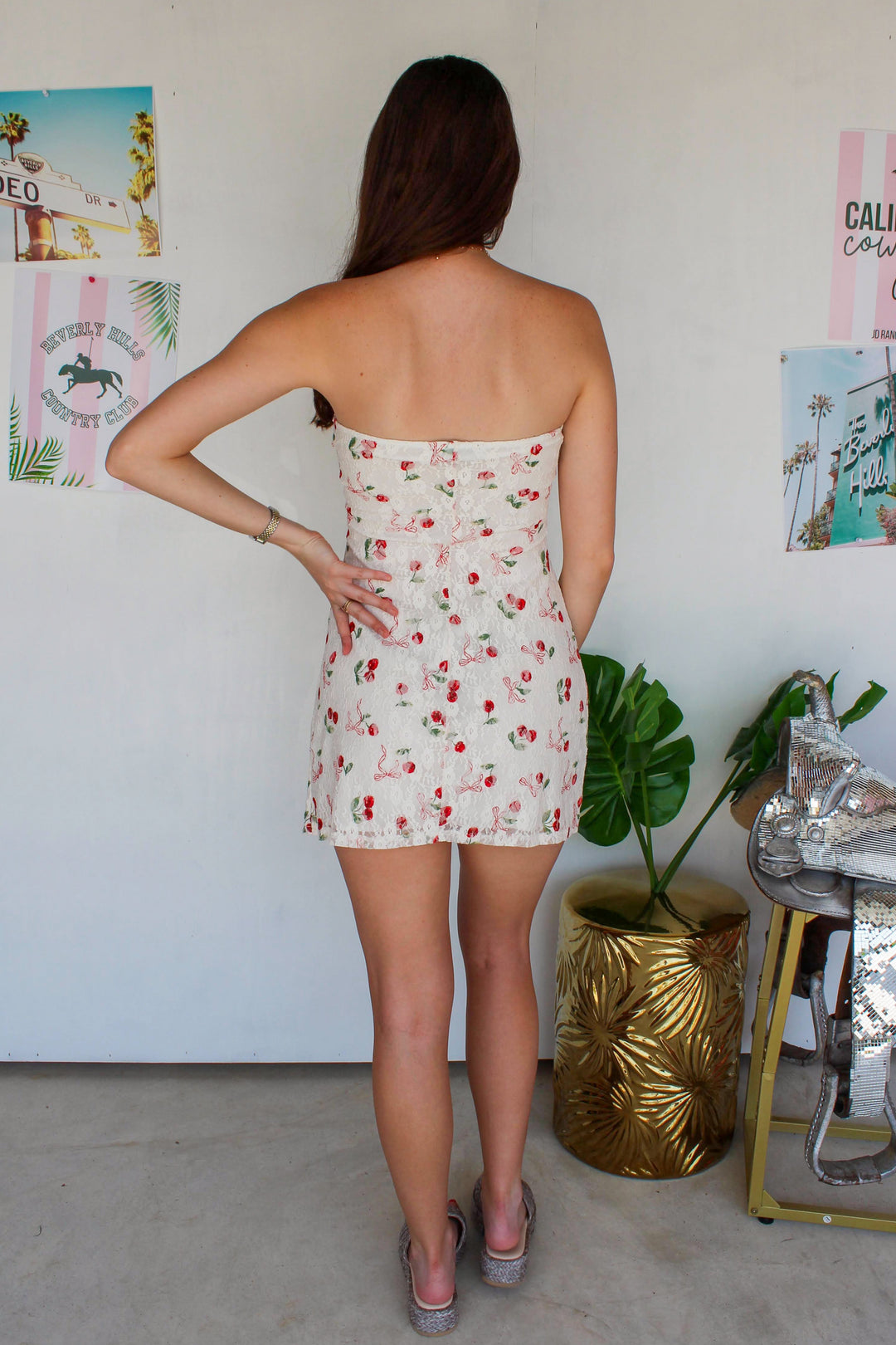 cherry print lace dress