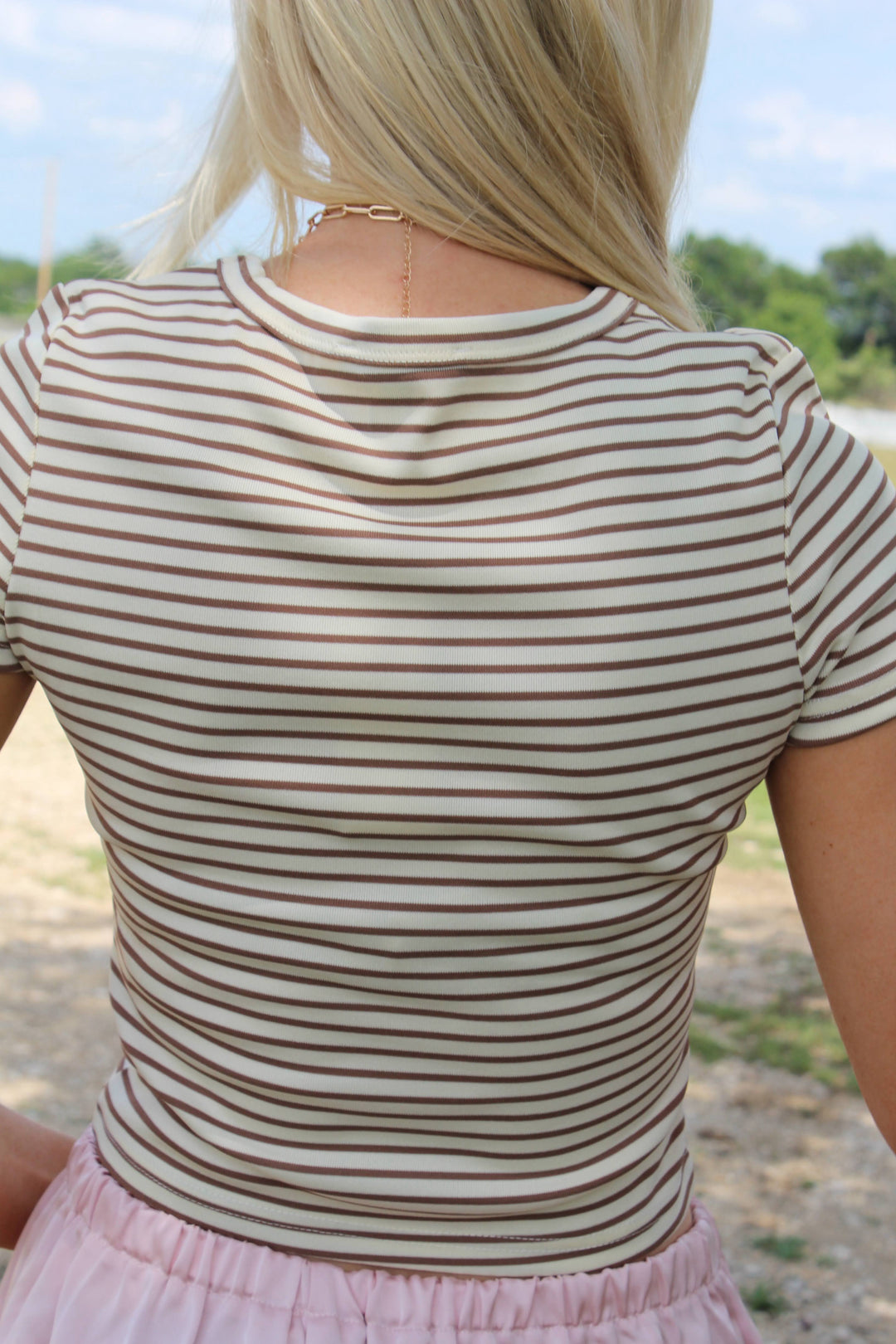 Giddy Up Embroidered Striped Fitted Tee