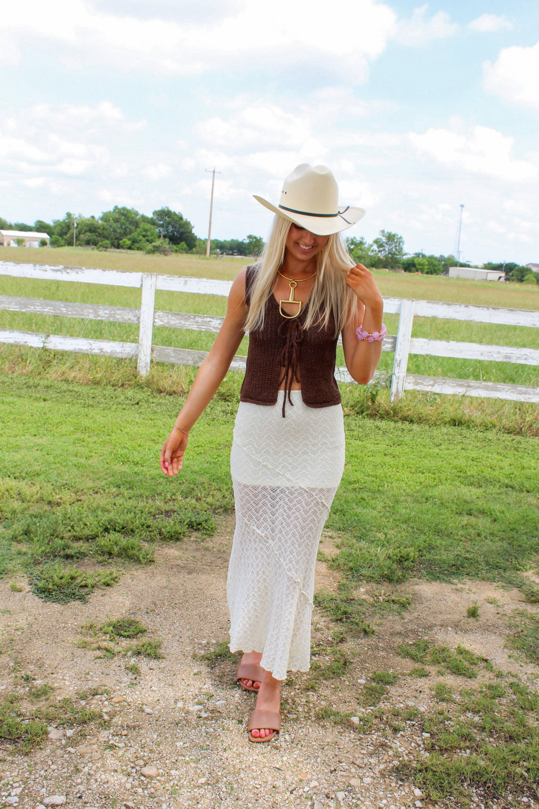 Front Tie Sleeveless Vest in Brown