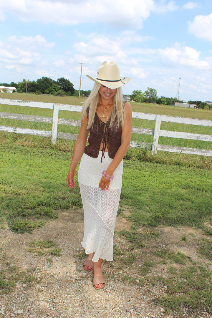 Front Tie Sleeveless Vest in Brown