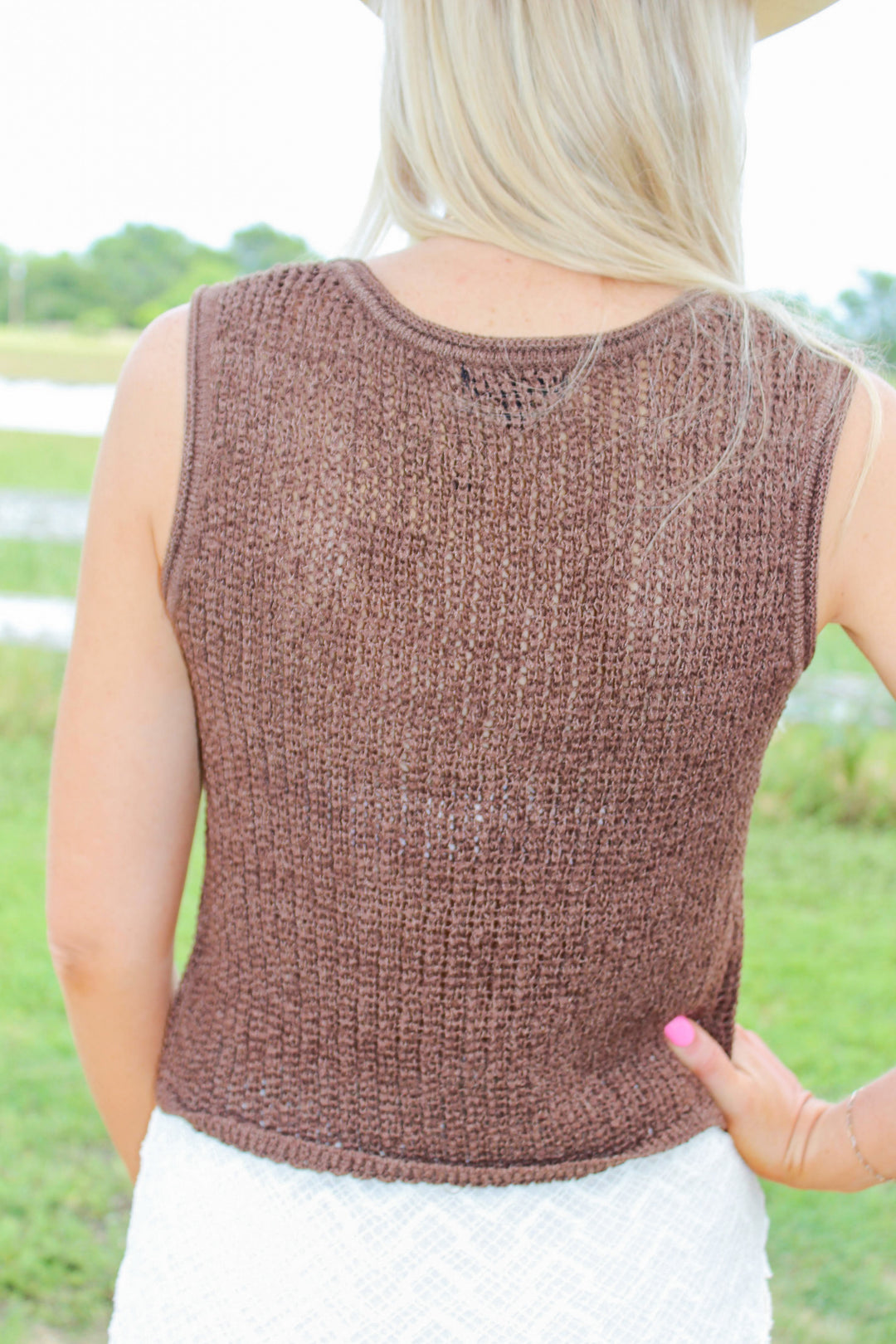 Front Tie Sleeveless Vest in Brown