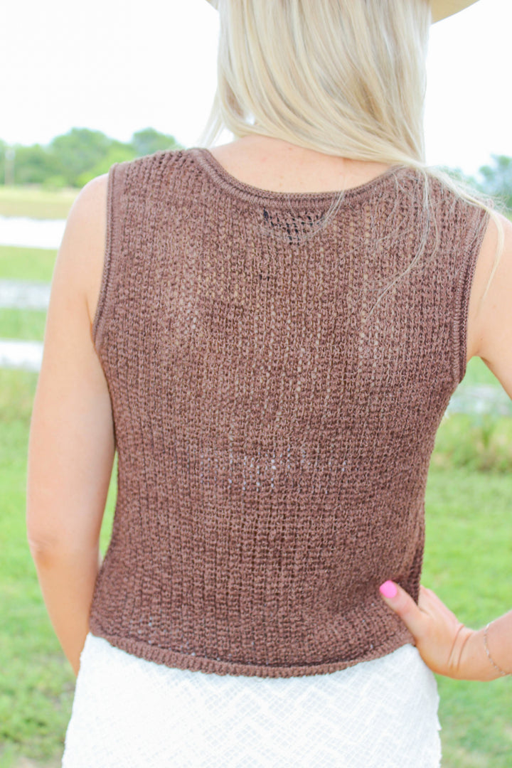 Front Tie Sleeveless Vest in Brown