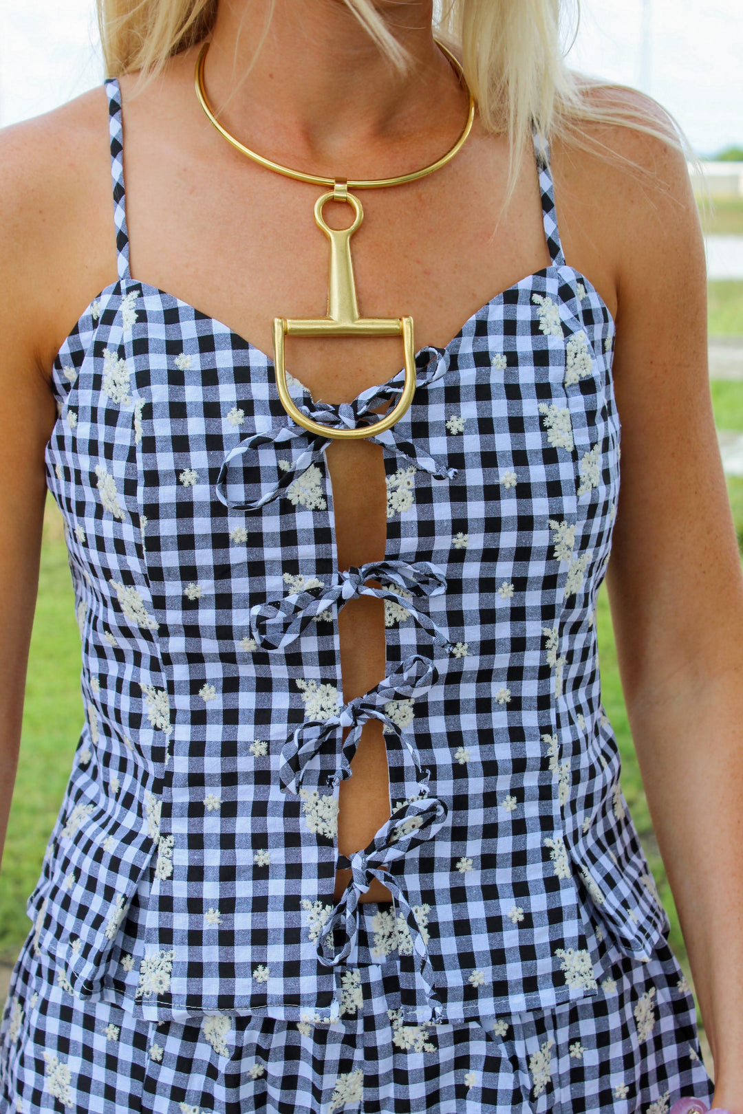 Black Gingham Front Tie Set