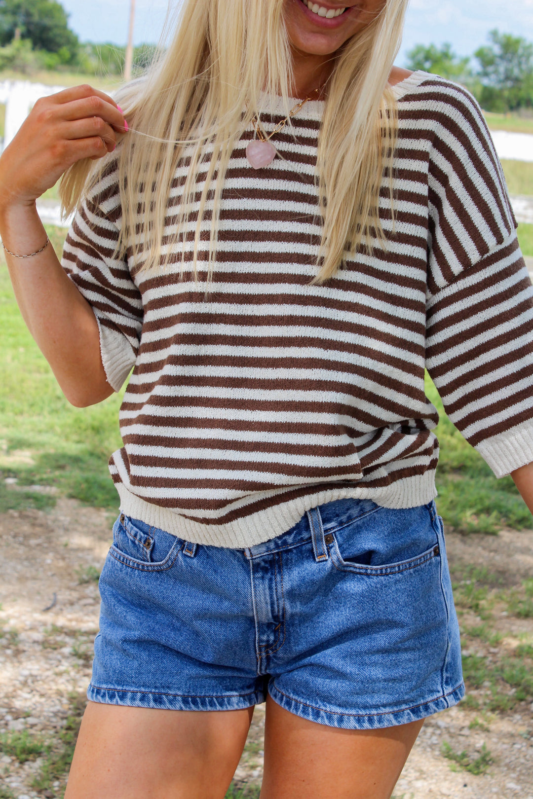 Brown Striped Knit Sweater